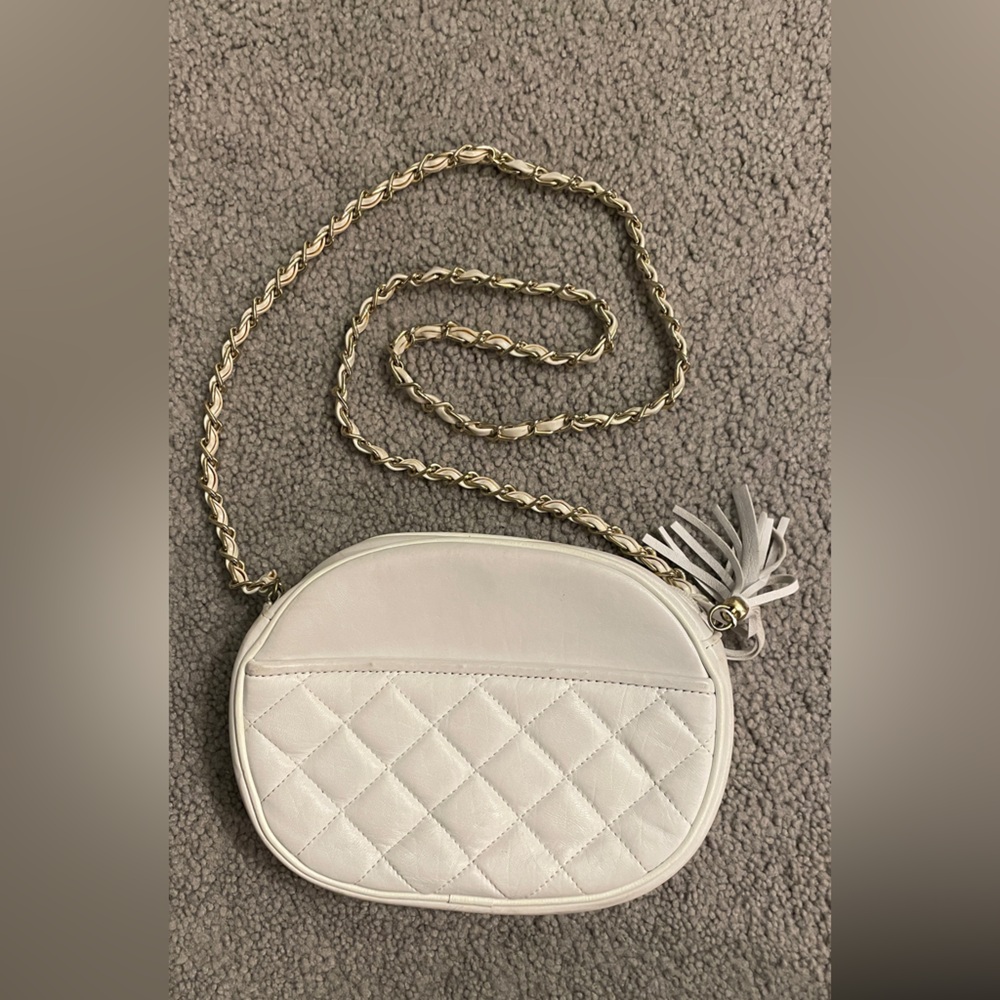 Charter Club White Quilted Crossbody Bag with Gold Chain